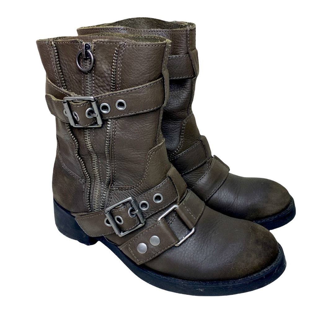ASH Brown Real Leather Buckle Boots